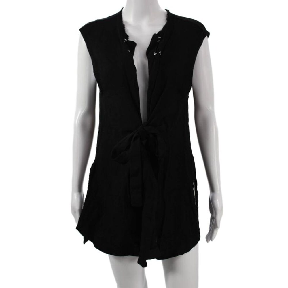 Transit Par Such Womens Tunic V Neck Sleeveless Tie Black Viscose Size 4